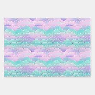 Kawaii Pastel Pink Blue Clouds Repeating Pattern Wrapping Paper Sheets