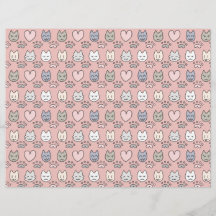 Kawaii Pastel Pink Cat Faces Scrapbook Paper 8x11