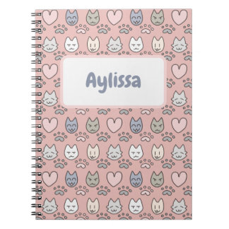 Kawaii Pastel Pink Cat Pattern Notebook