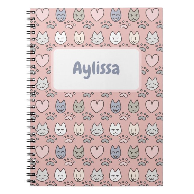Kawaii Pastel Pink Cat Pattern  Notebook (Front)