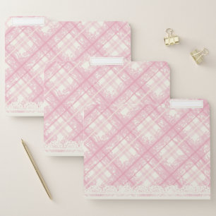 Kawaii Pastel Pink Plaid File Folder Set