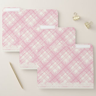 Kawaii Pastel Pink Plaid File Folder Set