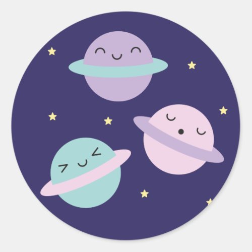 Kawaii Pastel Planets Classic Round Sticker
