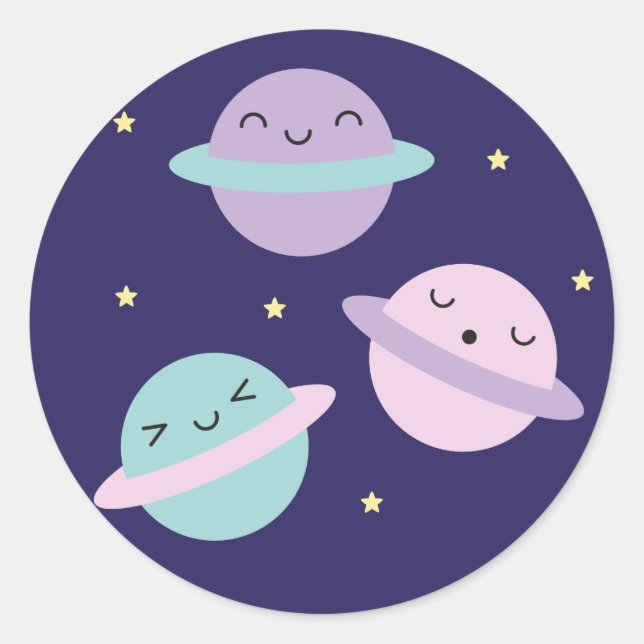 Kawaii Pastel Planets Classic Round Sticker (Front)