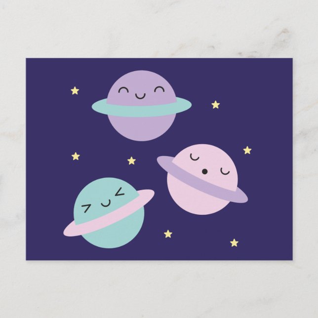 Kawaii Pastel Planets Postcard (Front)