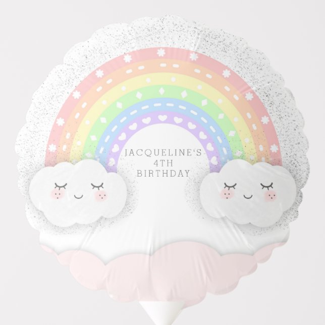 Kawaii Pastel Rainbow & Clouds Birthday Balloon (Front)