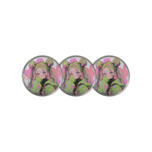 Kawaii Pastel Splatter Anime Girl Golf Ball Marker