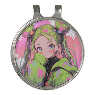 Kawaii Pastel Splatter Anime Girl Golf Hat Clip