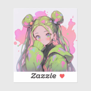 Kawaii Pastel Splatter Anime Girl Sticker