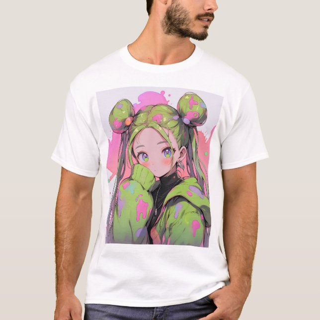 Kawaii Pastel Splatter Anime Girl T-Shirt (Front)