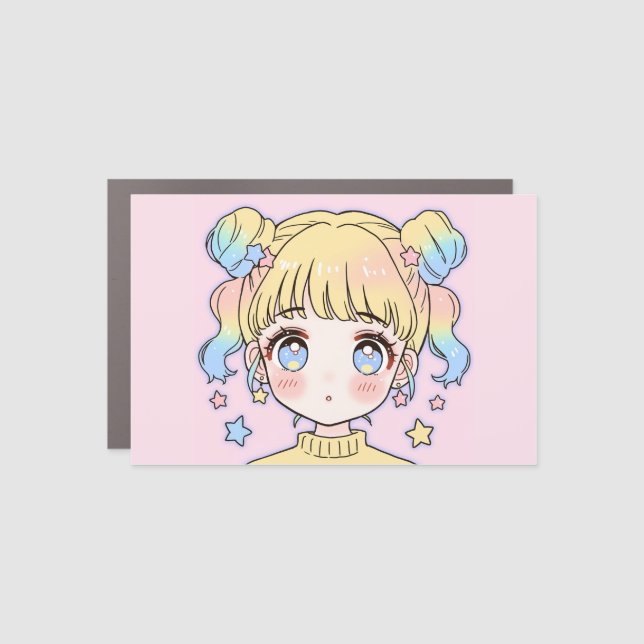 Kawaii Pastel Star Girl Portrait Car Magnet (Front)