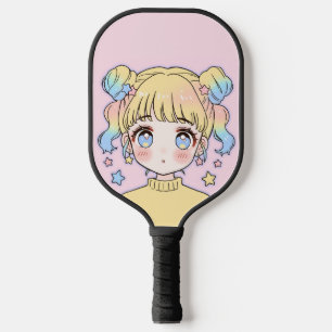 Kawaii Pastel Star Girl Portrait Carbon Fiber Pickleball Paddle