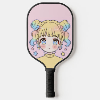 Kawaii Pastel Star Girl Portrait Carbon Fiber Pickleball Paddle