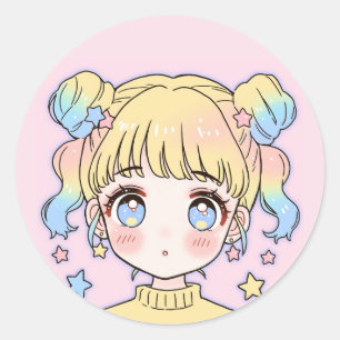 Kawaii Pastel Star Girl Portrait Classic Round Sticker