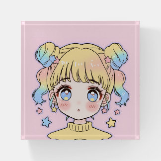 Kawaii Pastel Star Girl Portrait Paperweight