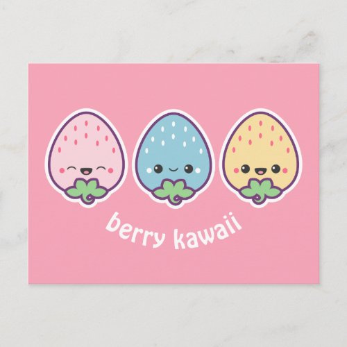 Kawaii Pastel Strawberries Postcard