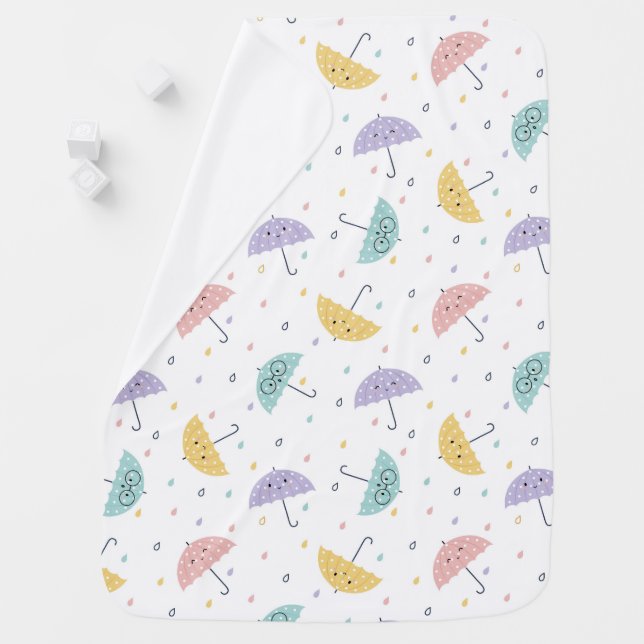 Kawaii Pastel Umbrella Pattern Baby Blanket (In Situ)