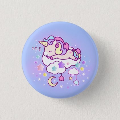 Kawaii pastel unicorn with cute clouds stars moon pinback button