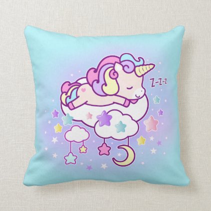 Kawaii pastel unicorn with cute clouds stars moon throw pillow
