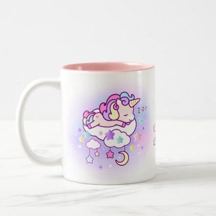 Kawaii pastel unicorn with cute clouds stars moon Two-Tone coffee mug
