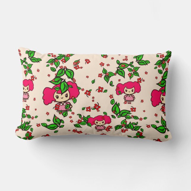 Kawaii Pattern Chibi Girl PinkyP personalized Lumbar Pillow (Front)