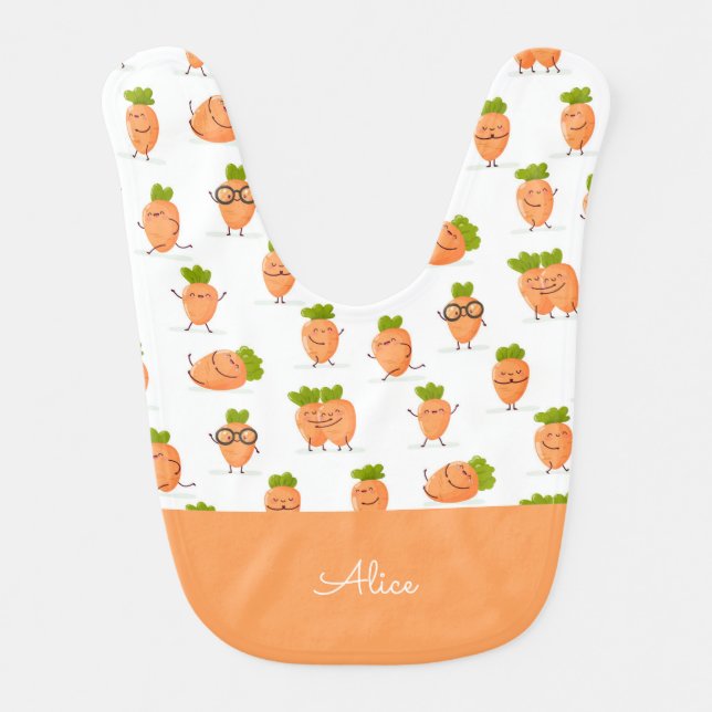 Kawaii pattern of fun carrots baby bib (Front)