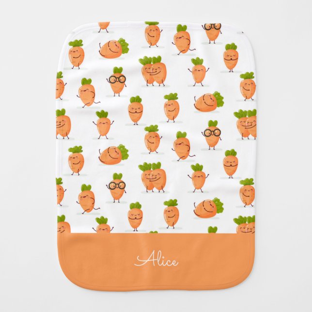 Kawaii pattern of fun carrots baby burp cloth (Front)