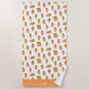 Kawaii pattern of fun carrots beach towel