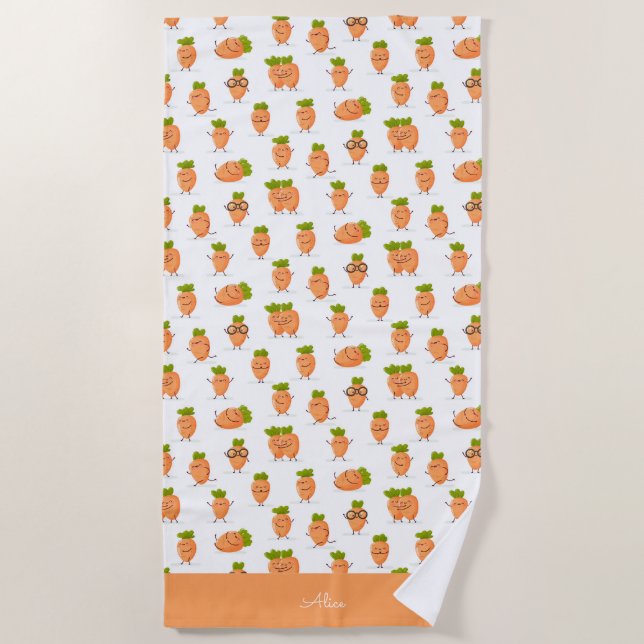 Kawaii pattern of fun carrots beach towel (Front)
