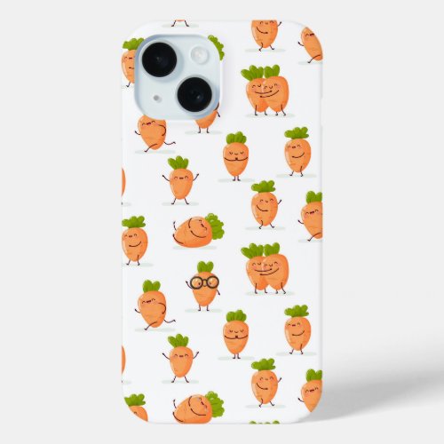 Kawaii pattern of fun carrots iPhone 15 case
