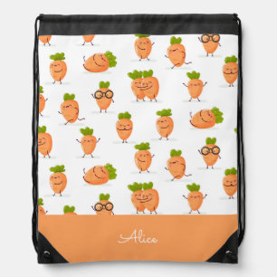 Kawaii pattern of fun carrots drawstring bag