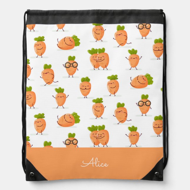 Kawaii pattern of fun carrots drawstring bag (Front)
