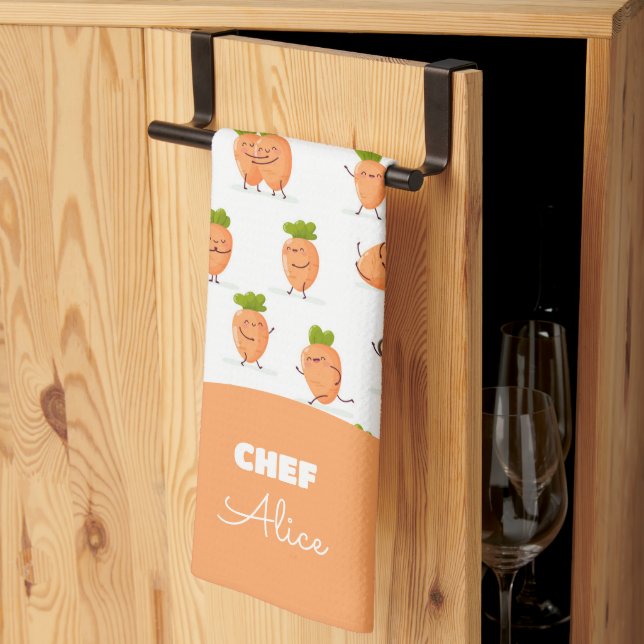 Kawaii pattern of fun carrots kitchen towel (Thirds Fold)