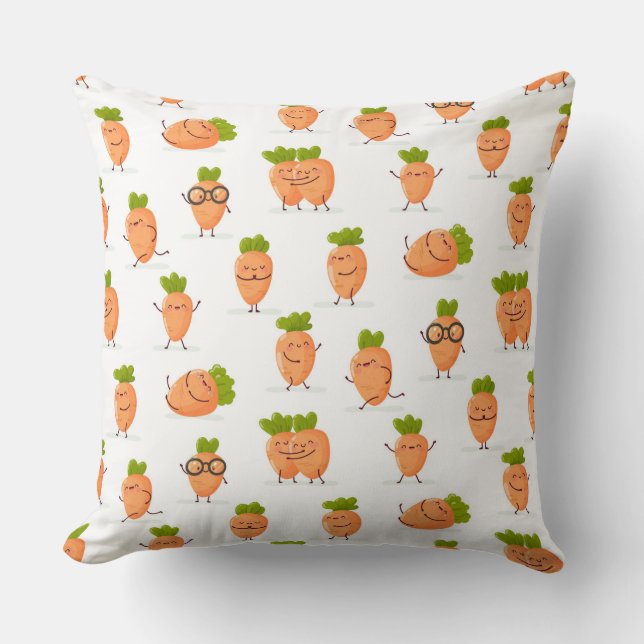Kawaii pattern of fun carrots throw pillow (Front)