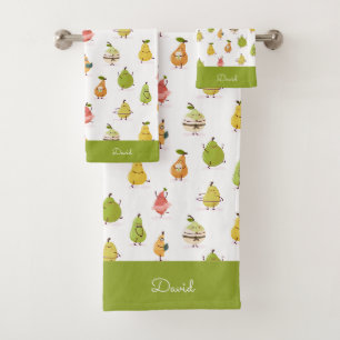 Kawaii pattern of funny pears bath towel set