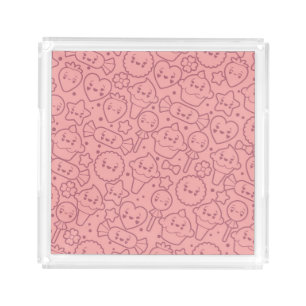 Kawaii pattern with cute cakes acrylic tray