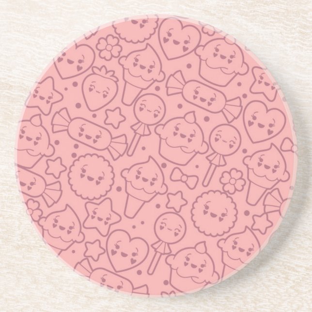 Kawaii pattern with cute cakes coaster (Front)