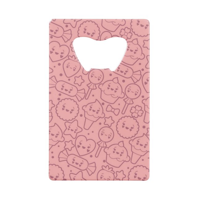 Kawaii pattern with cute cakes credit card bottle opener (Front)