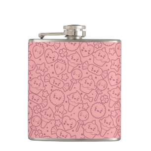 Kawaii pattern with cute cakes flask