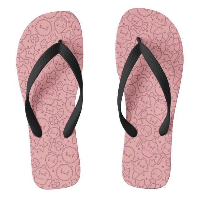 Kawaii pattern with cute cakes flip flops (Footbed)