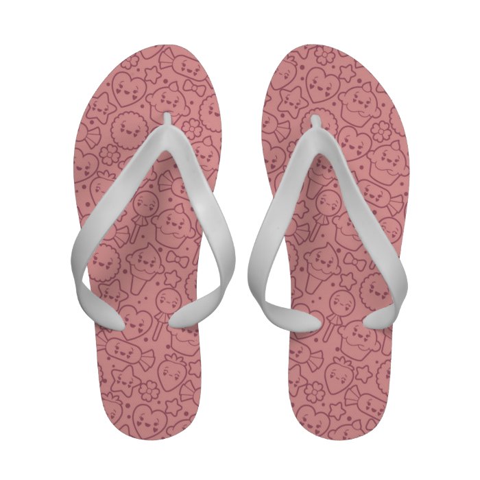 Kawaii pattern with cute cakes Flip Flops