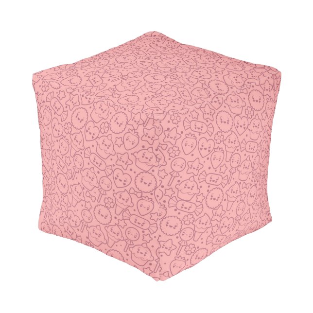 Kawaii pattern with cute cakes pouf (Angled Front)