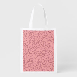 Kawaii pattern with cute cakes reusable grocery bag
