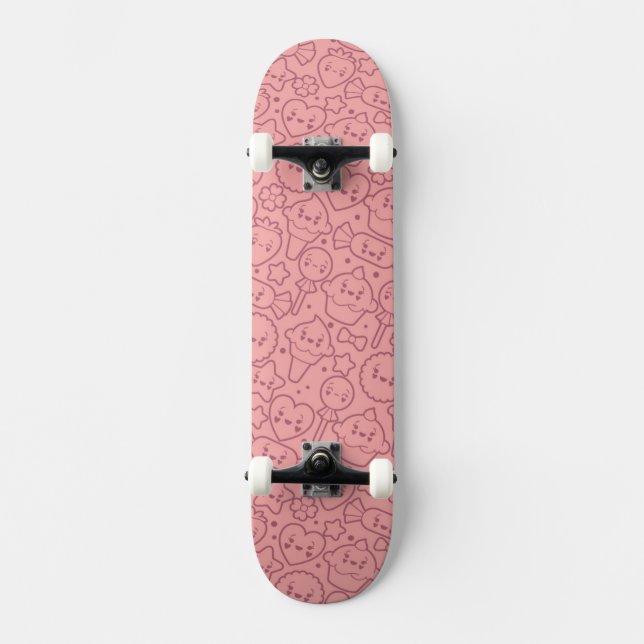 Kawaii pattern with cute cakes skateboard deck (Front)