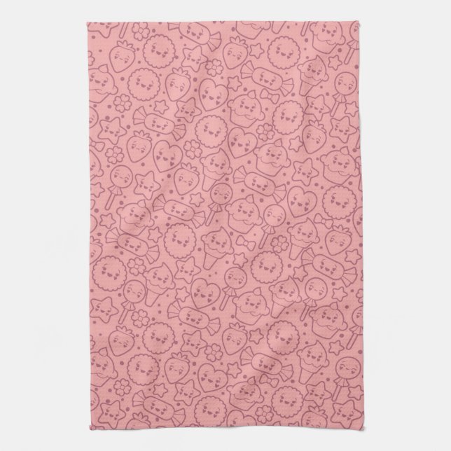 Kawaii pattern with cute cakes towel (Vertical)