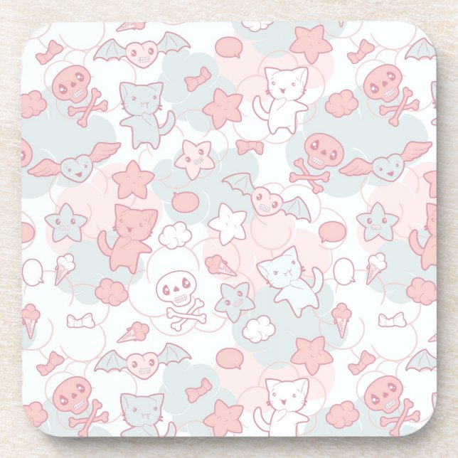 kawaii pattern with doodle beverage coaster (Front)