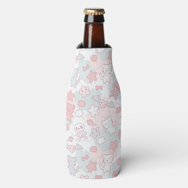kawaii pattern with doodle bottle cooler (Bottle Front)