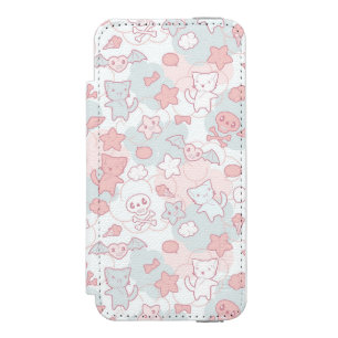 kawaii pattern with doodle wallet case for iPhone SE/5/5s