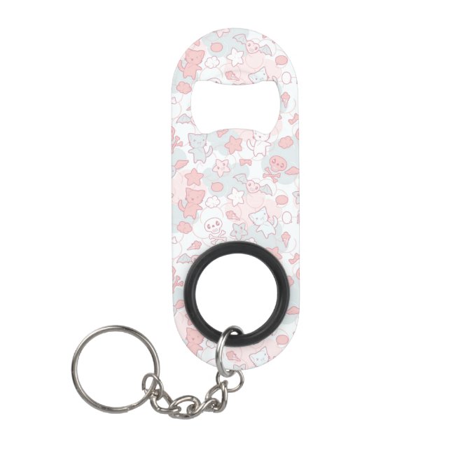 kawaii pattern with doodle keychain bottle opener (Front)