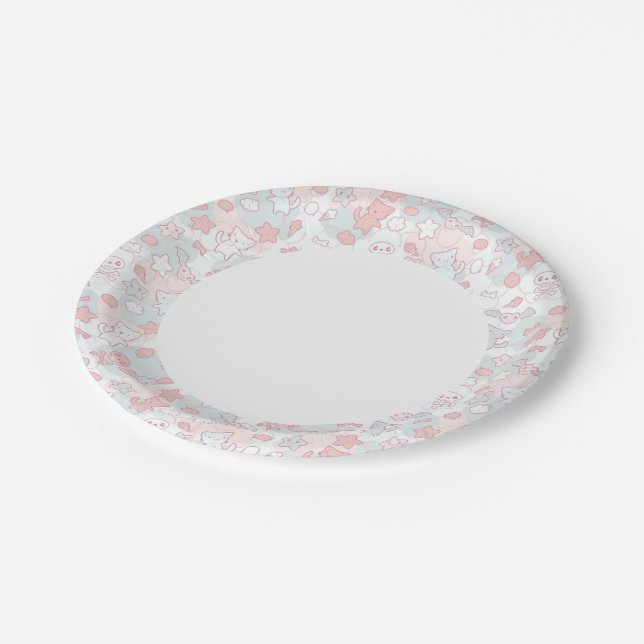 kawaii pattern with doodle paper plates (Angled)